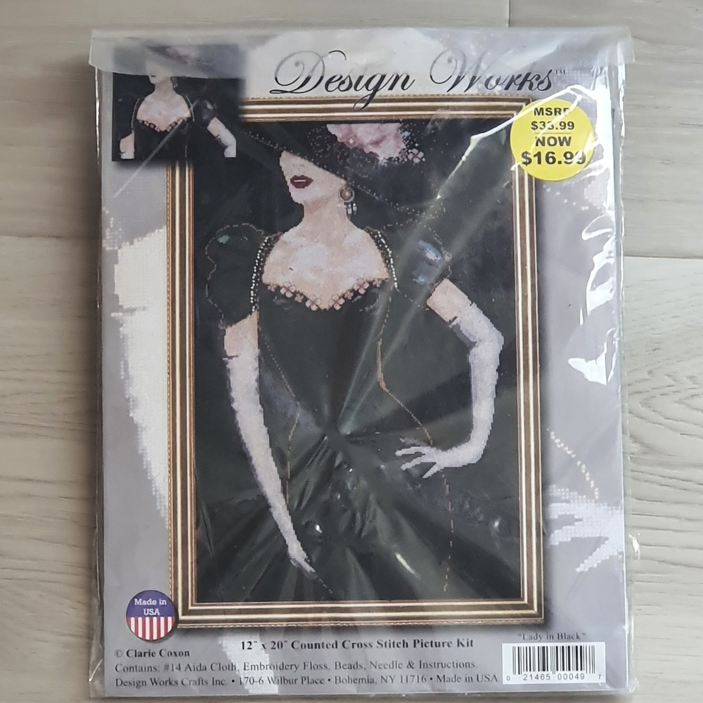 Design Works Lady in Black Counted Cross Stitch Kit 2783 Claire Coxon Beads Aida